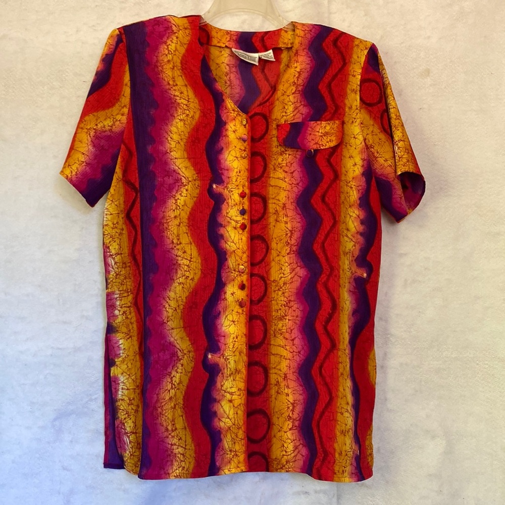 Christie & Jill Colorful Psychedelic Tribal Tunic Blouse Boho Hippie Boxy Top